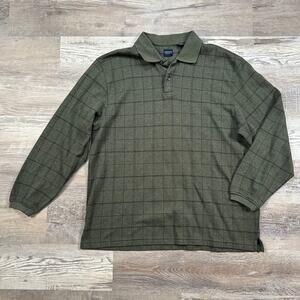 Arrow Vintage Olive Green Long Sleeve Polo Shirt Plaid XL Grandpa Style